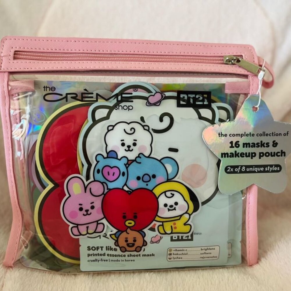 The Creme Shop x BT21 - 16pcs Essence Sheet Mask & Make-up Pouch - BRAND NEW